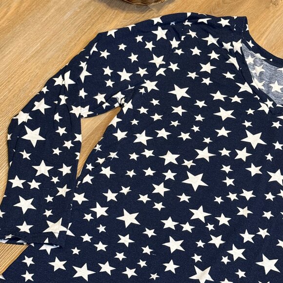 Womens Plus Size Navy and White Star Print Long Sleeve V-Neck Top - Picture 7 of 10